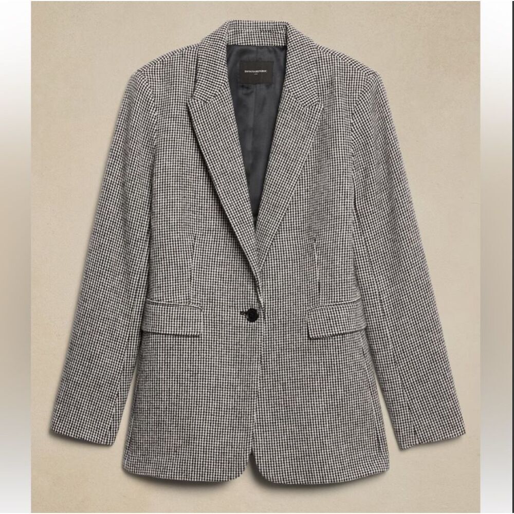 BANANA REPUBLIC | NWT Wool Blend Houndstooth Blazer Jacket Black White | Size 18